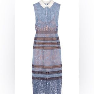 Likely Crochet Blue and White MIDI Dress - Size 4